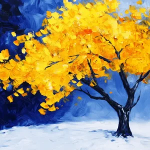 Achat Immédiat Gouden Boom op Winterse Avond - Olieverf / 40x60