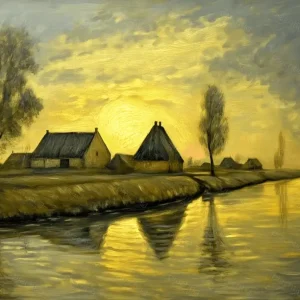 Achat Immédiat Gouden Zonsondergang boven het Platteland - Canvas / 30x40