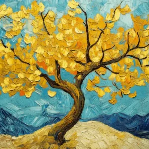 Acheter Direct Gouden Boom in Blauwe Lucht - Canvas / 60x90