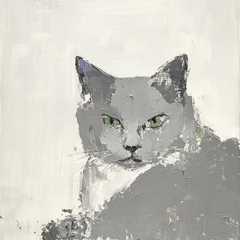 Acheter Direct Grijze kat met groene ogen - Olieverf / 40x40