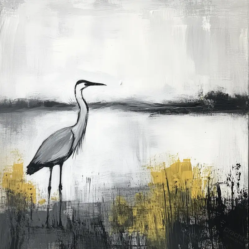 Authentique Grijze reiger bij de rivier - Canvas / 40x40