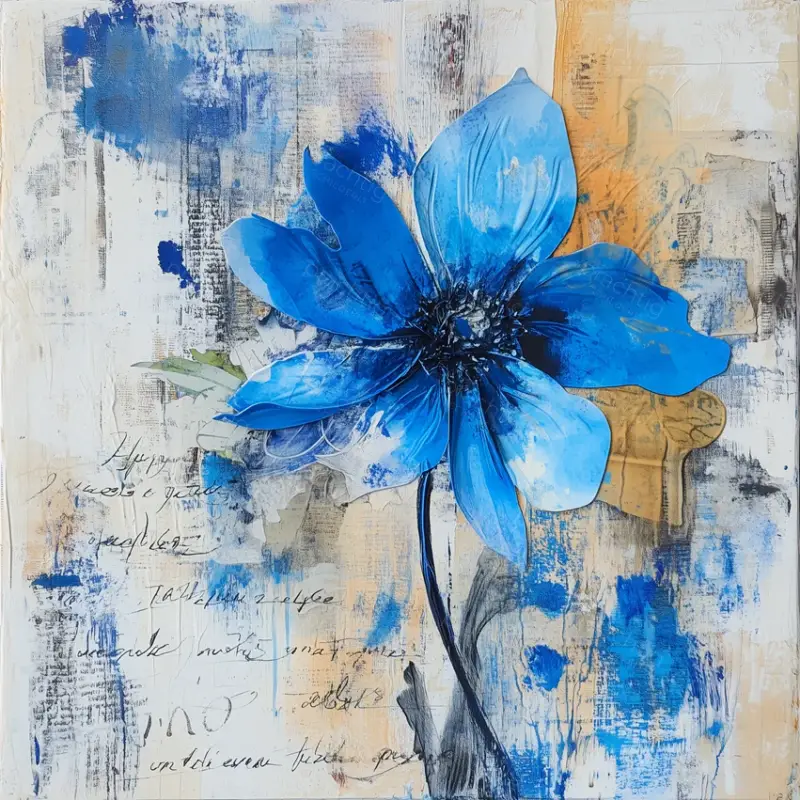 Achetez Aujourd’hui Heldere blauwe bloem met tekst - Canvas / 60x60