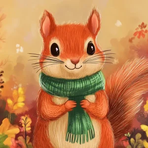 Acheter En Ligne Herfstige Eekhoorn met Groene Sjaal - Olieverf / 60x80