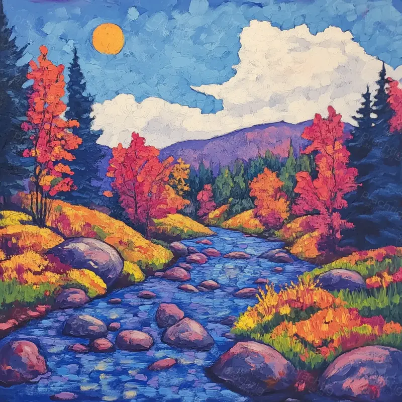 Achat Immédiat Herfstlandschap vol Kleuren - Dibond / 30x30