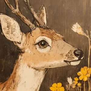 Acheter En Ligne Hert met Gele Bloemen - Dibond / 30x40