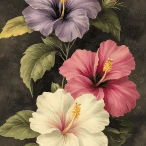 Acheter En Ligne Hibiscusbloemen in volle bloei - Olieverf / 50x75