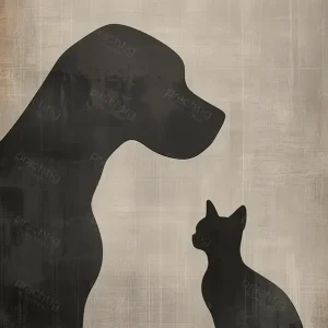 Acheter Direct Hond en Kat in Silhouet - Olieverf / 60x80