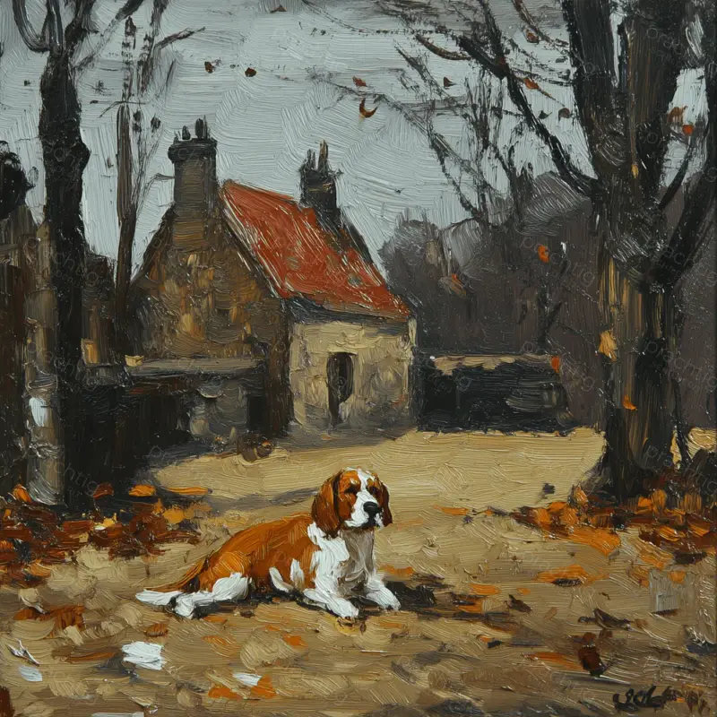 Acheter Direct Hond in Herfstlandschap - Olieverf / 60x60