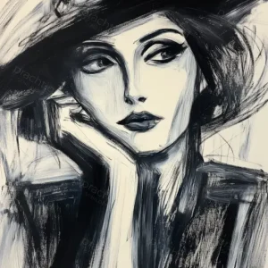 Acheter Direct Intrigerende Dame in Zwart-Wit - Olieverf / 50x75