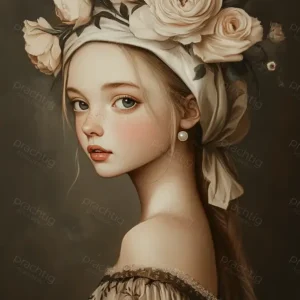 Acheter Direct Jonge vrouw met bloemenkroon - Olieverf / 60x80