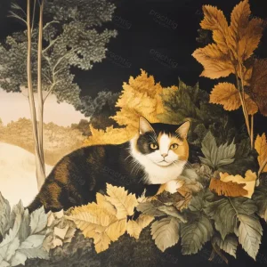 Achat Immédiat Kat in het herfstbos - Olieverf / 60x80