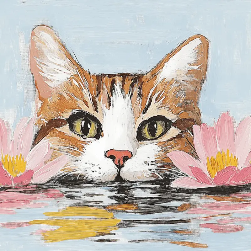 Acheter Direct Kat tussen de waterlelies - Olieverf / 60x60