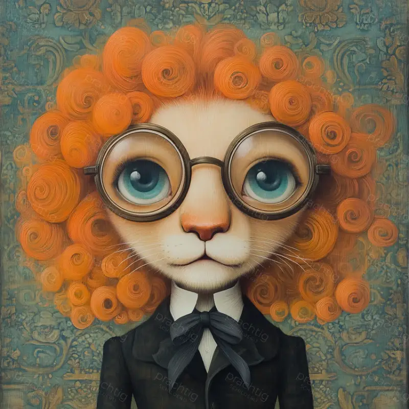 Achat Immédiat Kattenportret met oranje krullen - Olieverf / 50x50