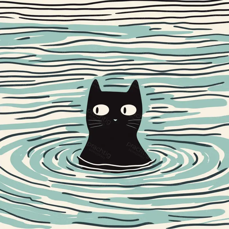 Affaire À Saisir Kijkende kat in het water - Olieverf / 30x30