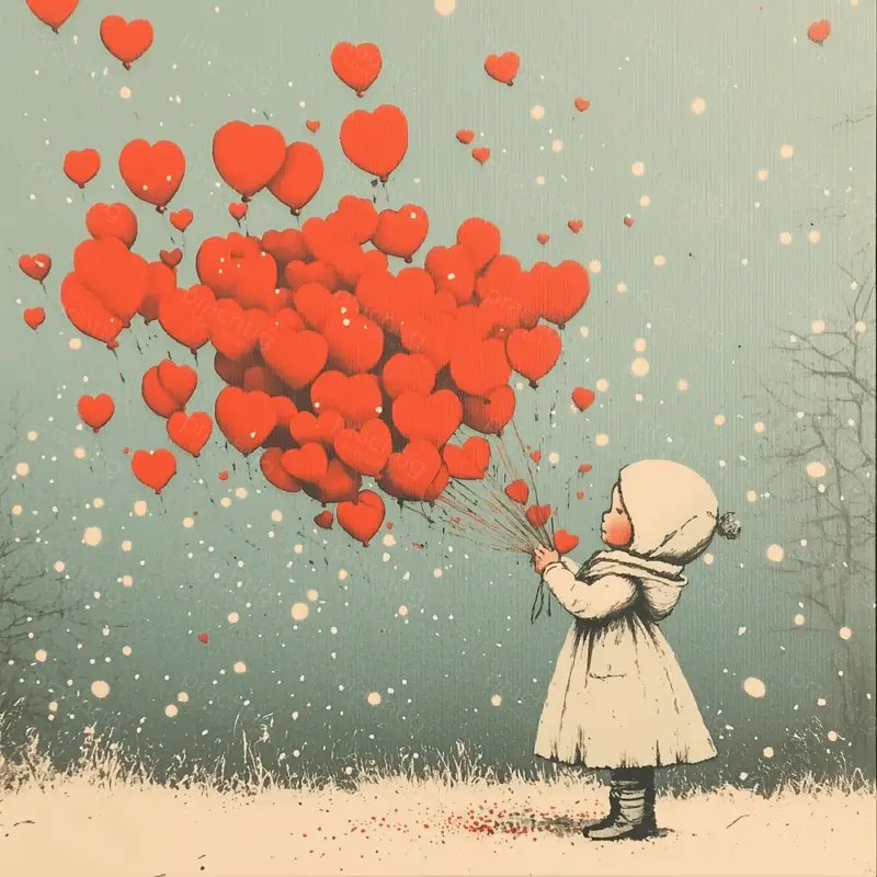 Affaire À Saisir Kind met hartvormige ballonnen - Canvas / 40x40