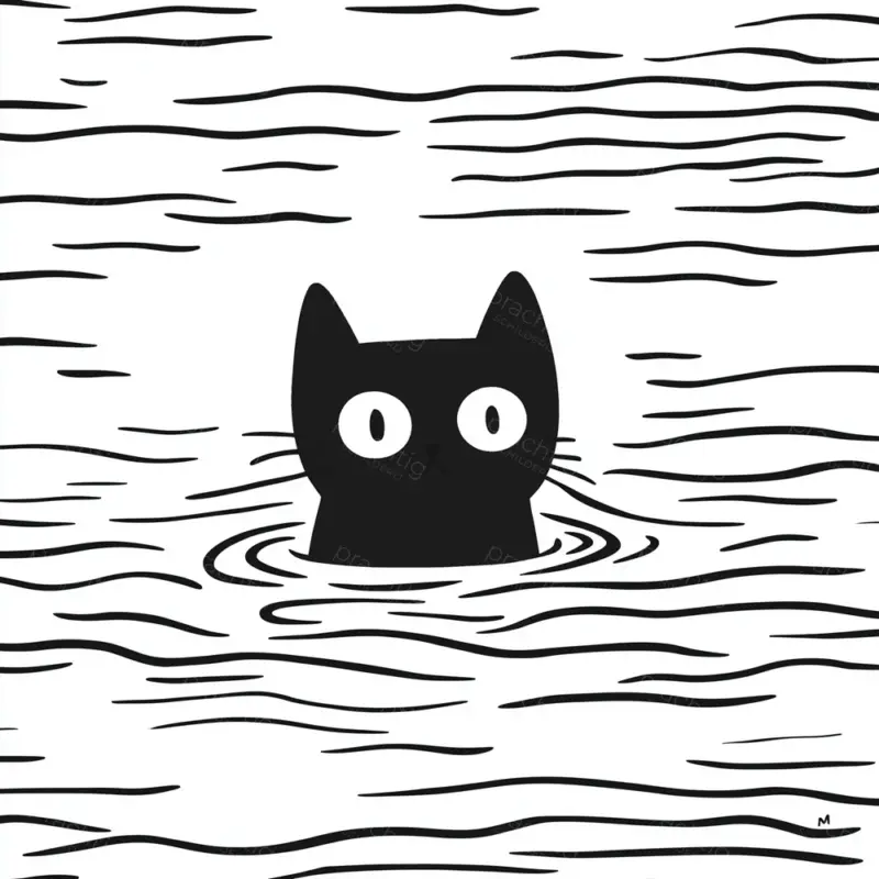 Acheter Direct Kleine kat in zwart-wit water - Canvas / 50x50