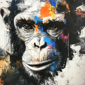 Acheter Direct Kleurrijke Aap met Intense Blik - Dibond / 30x30