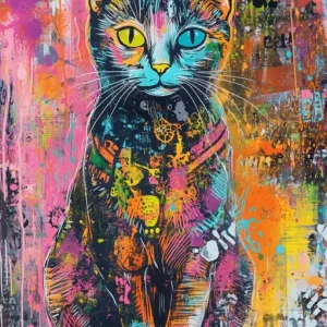 Achetez Aujourd’hui Kleurrijke kat in graffiti-stijl - Olieverf / 40x60