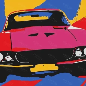 Acheter En Ligne Kleurrijke klassieke auto in beweging - Dibond / 30x40