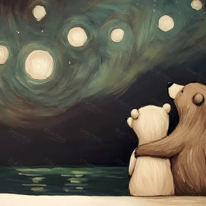 Affaire À Saisir Knuffelende beren onder sterrenhemel - Dibond / 30x40