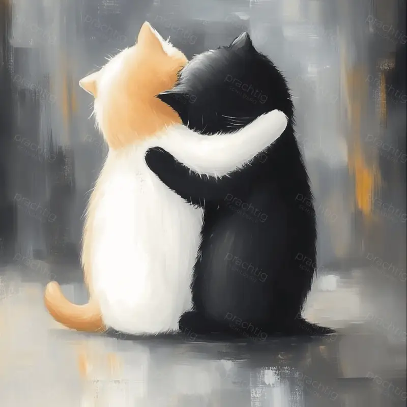 Acheter En Ligne Knuffelende katten in warme tinten - Dibond / 50x50