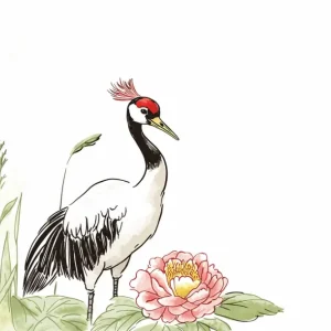 Acheter En Ligne Kraanvogel en Bloem in Veld - Olieverf / 60x90