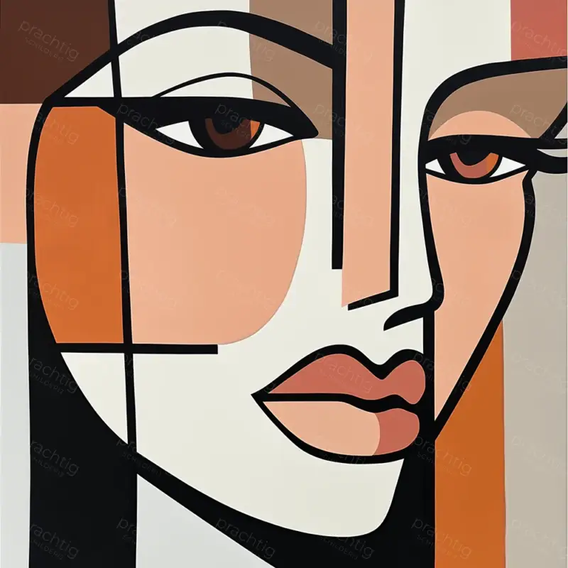 Achat Immédiat Kubistisch portret met warme tinten - Canvas / 30x30