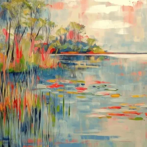 Acheter Direct Landschap met kleurrijke waterlelies - Dibond / 60x80