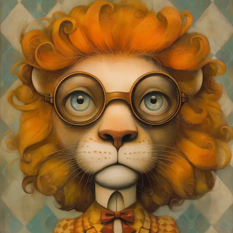 Acheter Direct Leeuw met Grote Bril - Olieverf / 40x40