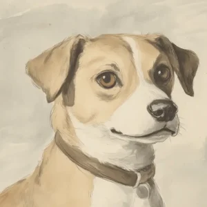 Authentique Liefdevolle Hond met Grote Ogen - Olieverf / 60x80