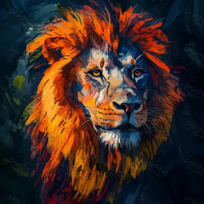 Affaire À Saisir Majestueuze Leeuw met Vurig Rood en Oranje - Dibond / 30x30