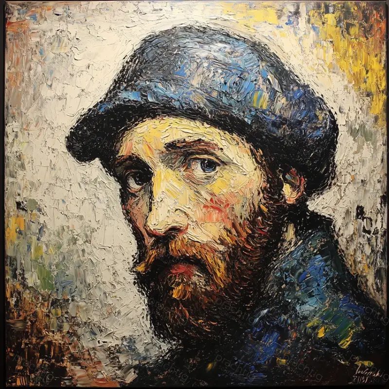 Acheter Direct Man met Blauwe Muts - Olieverf / 40x40