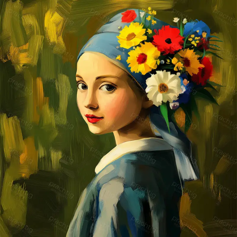 Achat Immédiat Meisje met Bloemenhoofddeksel - Olieverf / 30x30