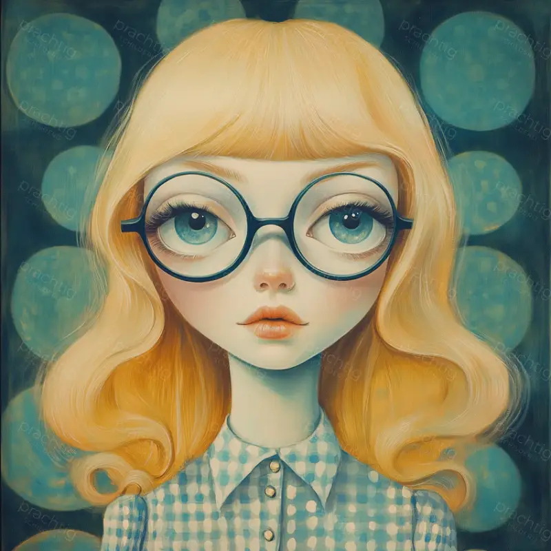 Achat Immédiat Meisje met Grote Bril - Olieverf / 30x30