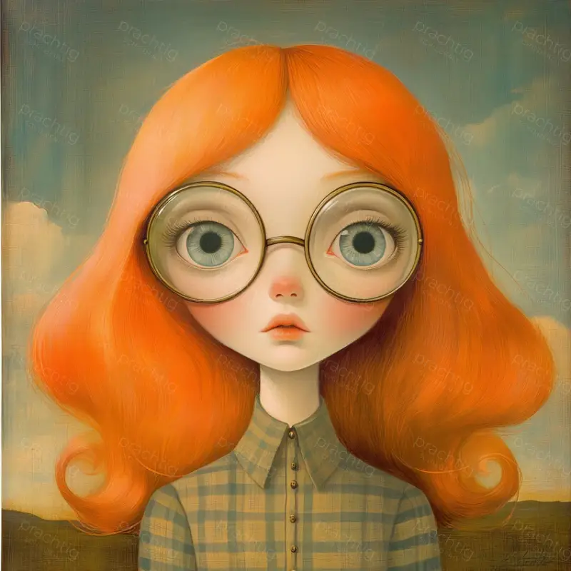 Authentique Meisje met Grote Bril - Olieverf / 60x60