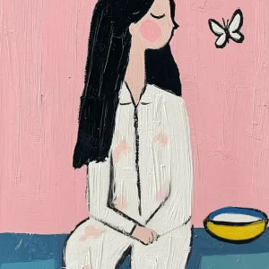 Acheter En Ligne Meisje met vlinder op roze achtergrond - Dibond / 40x50