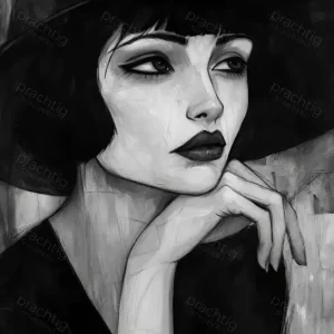 Achat Immédiat Mysterieus portret in zwart-wit - Olieverf / 60x90