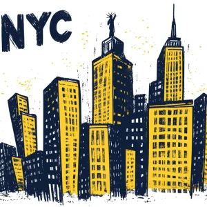 Authentique New York Skyline met Gele Accenten - Dibond / 40x50