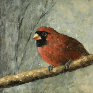 Authentique Rode vogel op tak - Canvas / 30x40