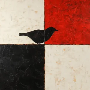 Achat Immédiat Rode en zwarte vogelvorm - Olieverf / 30x40