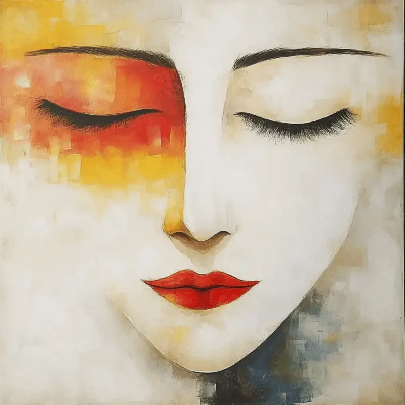 Acheter Direct Rode Lippen en Gesloten Ogen - Canvas / 40x40