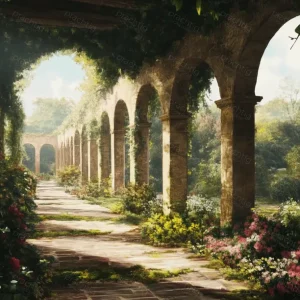 Achat Immédiat Romantische tuin met bogen - Dibond / 60x80