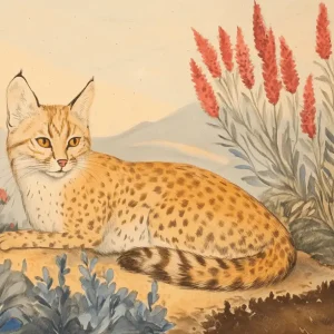 Acheter Direct Rustende lynx in bloemenveld - Dibond / 60x80