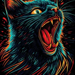 Authentique Schreeuwende Kat in Neon - Olieverf / 50x75