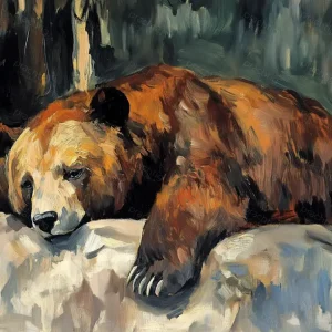 Acheter Direct Slapende beer in het bos - Olieverf / 30x40