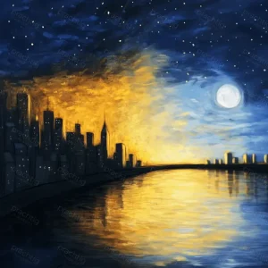 Achat Immédiat Stad in Nacht en Dag - Dibond / 60x80