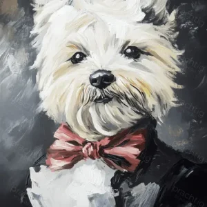 Achat Immédiat Stijlvolle Westie in Rood Strikje - Olieverf / 50x75