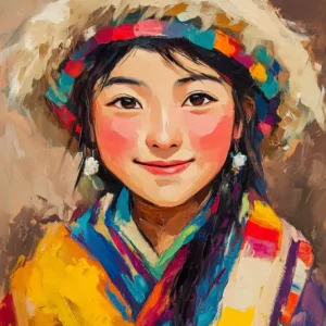 Affaire À Saisir Stralende Lach in Traditionele Kledij - Olieverf / 50x75