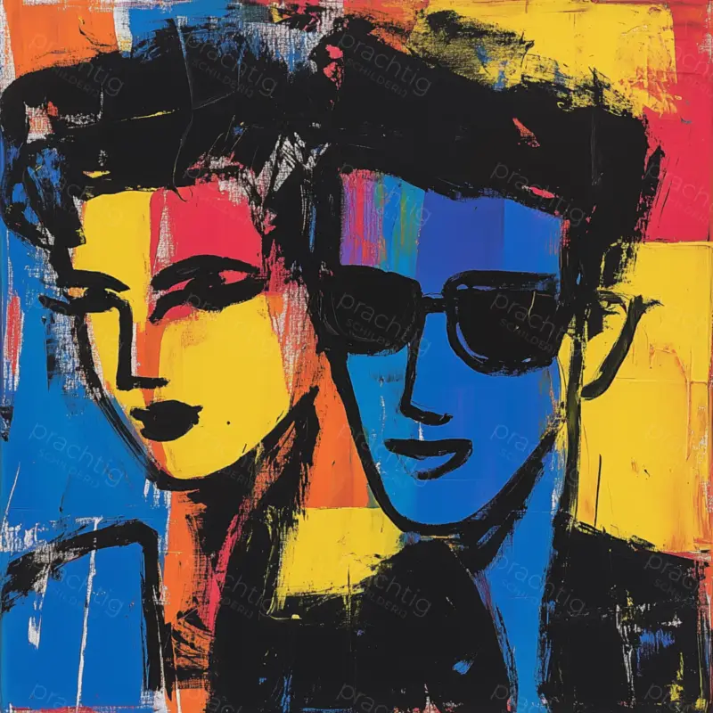 Authentique Tijdloos Duo in Pop Art Stijl - Olieverf / 40x40