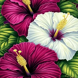 Acheter Direct Tropische Hibiscusbloemen in Volle Bloei - Olieverf / 60x90